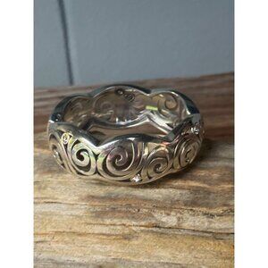 Brighton Silver Plated Hinged Bracelet With Engraved Swirl Design Clear Crystal